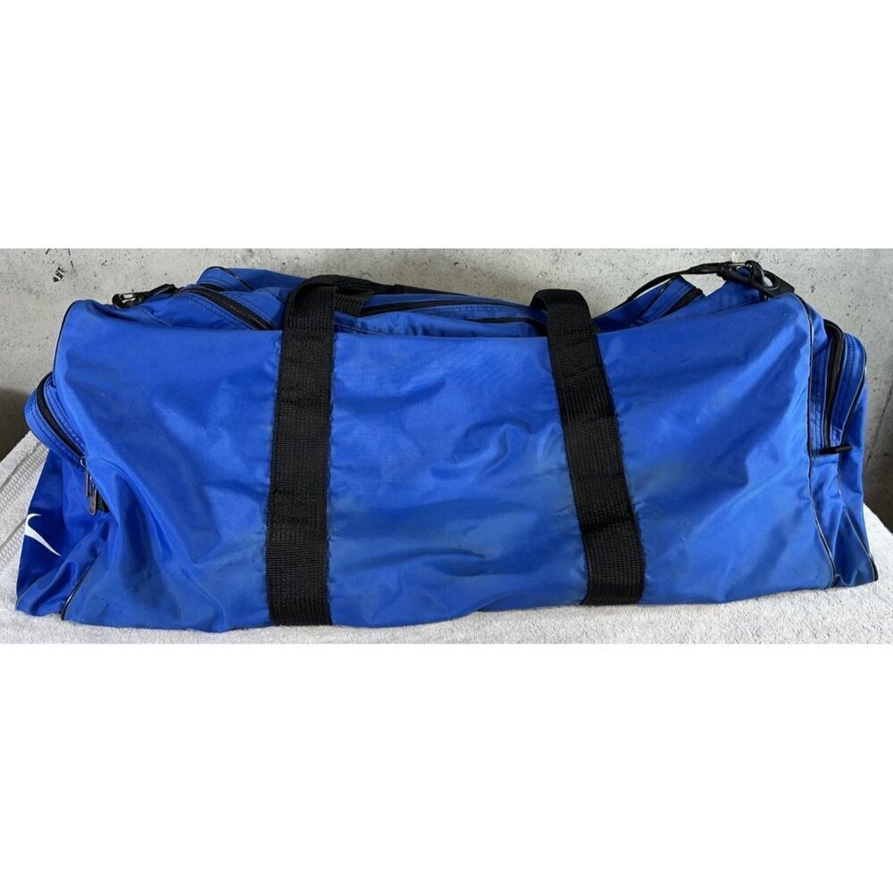 Vintage XL 90s Blue Nike Travel Duffle Gym Bag Embroidered Swoosh Logo Nylon - Picture 3 of 16